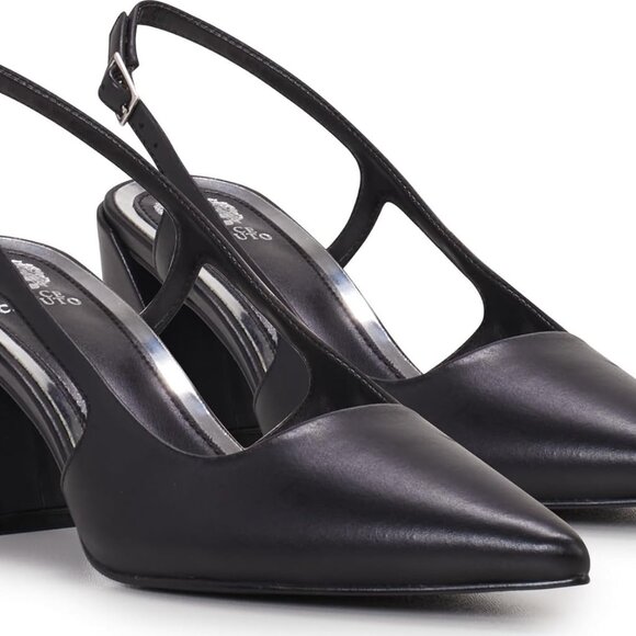 Women's Sindree Pump Black Nappa Leather Block Heel Slingback Size 8 - Picture 7 of 7